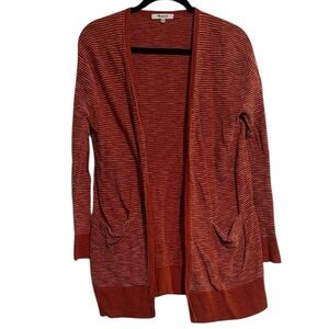 Madewell Oversized Burnt Orange and White Textured Open Front Cardigan